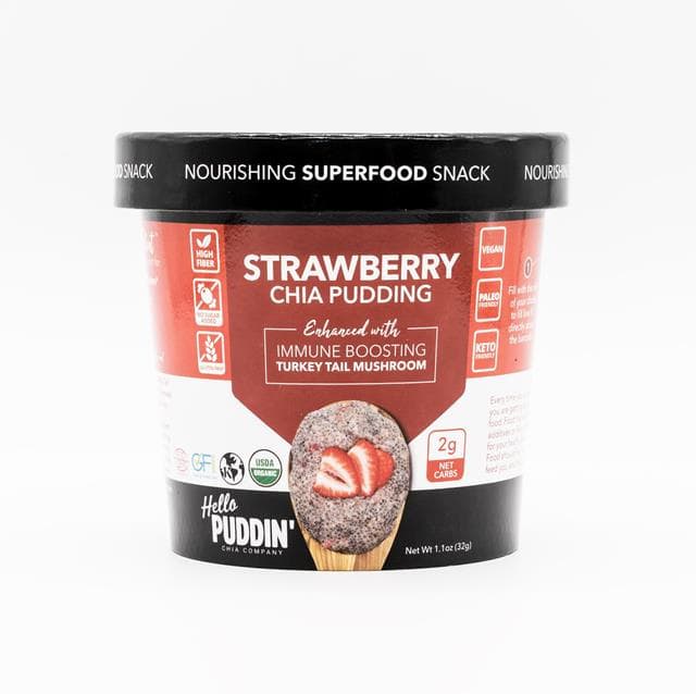 Hello Puddin' Chia Company Strawberry with Turkey Tail Mushroom Chia Pudding