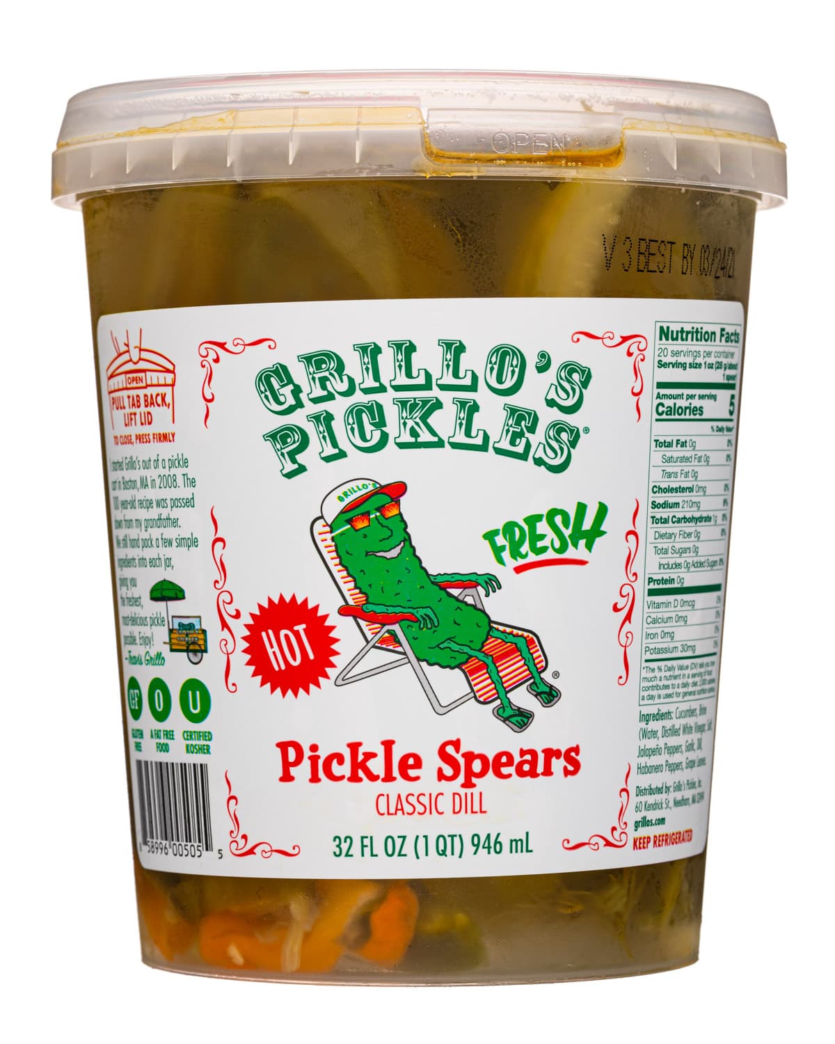 Grillo's Pickles Classic Dill Pickle Spears Hot 32oz