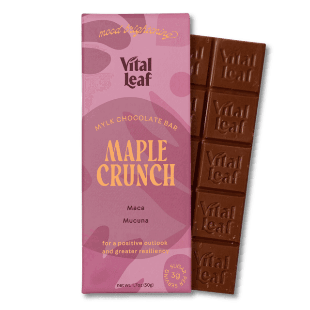 Vital Leaf Maple Crunch Mylk Chocolate Bar with Maca + Mucuna | Mood and Attention