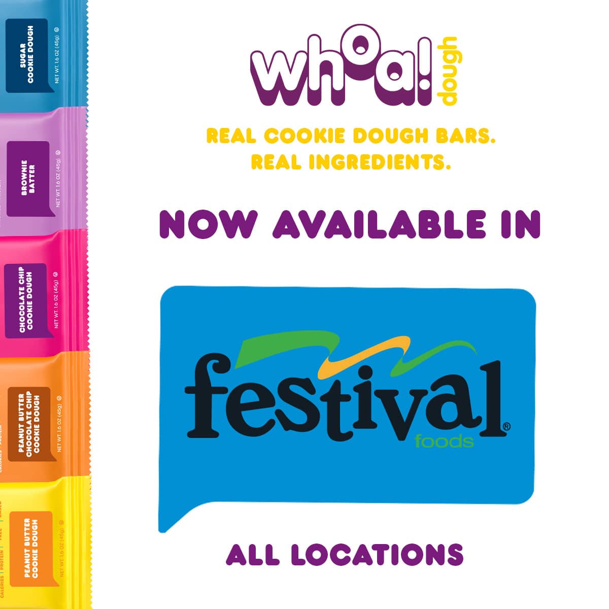 Healthy Cookie Dough Bar, Whoa Dough, Now Available at Festival Foods